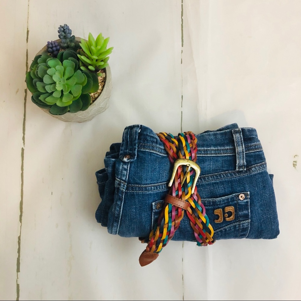 Vintage multi colored woven leather belt